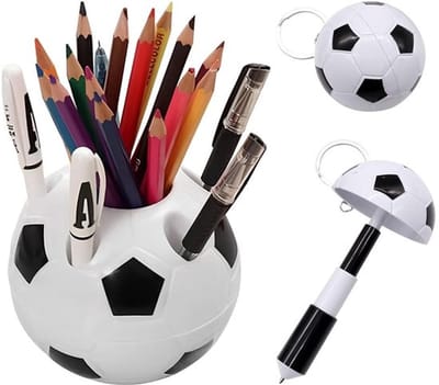 Penhouder Voetbal Design - Organizer - Tandenborstelhouder - Bureau Organizer - Kunststof - 9,5 x 10,5 cm