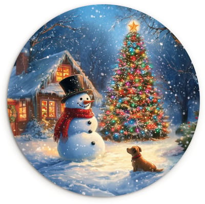WallCircle® Wandcirkel 120x120 cm - Muurcirkel Kerstwonder - Winteravond - Kleurrijk - Muurdecoratie woonkamer - Wanddecoratie slaapkamer - Kamer decoratie accessoires - Ronde schilderijen XXL