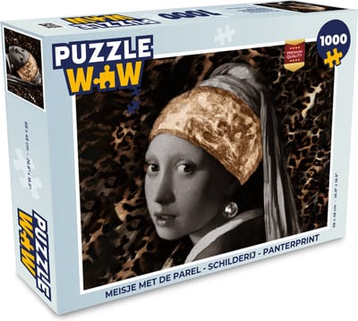Puzzel Meisje met de parel - Schilderij - Panterprint - Legpuzzel - Puzzel 1000 stukjes volwassenen