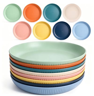 Borden - kinderborden set 8 stuks 23 cm - herbruikbare kunststof borden set, BPA-vrij, magnetronbestendig en vaatwasmachinebestendig, plastic borden herbruikbaar voor camping, feest