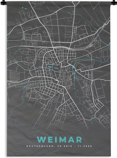 Wandkleed - Wanddoek - Duitsland – Blauw – Weimar – Stadskaart – Kaart – Plattegrond - 120x180 cm - Wandtapijt