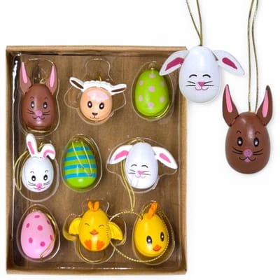 Paashangers set van hout - Handbeschilderde paaseieren/hazen/kuikens/lam - Paasdecoratie voorjaarsdecoratie - Compact 2x3 cm - Perfect voor paasstruik/tafeldecoratie/geschenken