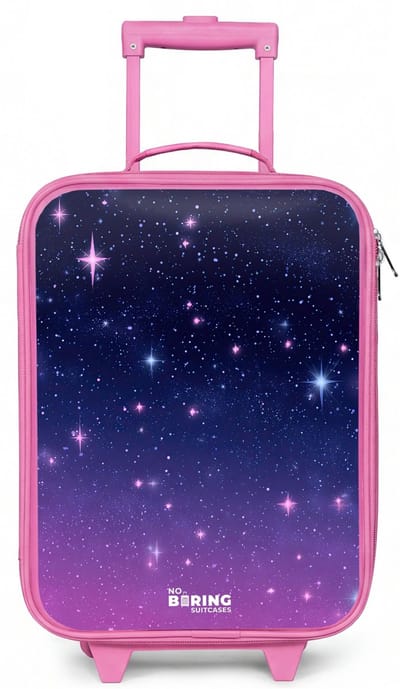 NoBoringSuitcases.com® - Kinderkoffer roze - Kindertrolley meisje - Sterren - Galaxy - Blauw - Roze - Koffer kind lichtgewicht - Reiskoffer trolley voor kinderen - Koffertje met lichtgevende wieltjes - Rolkoffer