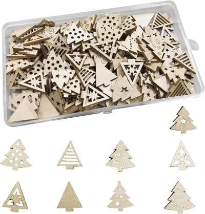 SnelShoppen - 100 Stuks Houten Kerstboom Decoratie, Houten Hangertjes, Kerstversiering, Houten Schijven voor DIY Creaties, Feestelijke Tafeldecoratie