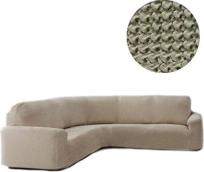 Bankhoes Milos voor Ronde Hoekbank - Linnen - Breedte 360-540cm - Hoogte 80-100cm - Extreme Stretch Bankhoezen