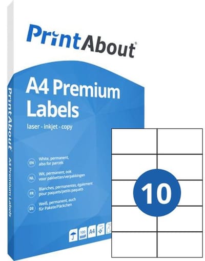 PrintAbout Premium A4 stickervel 10 per vel (105mm x 57mm)