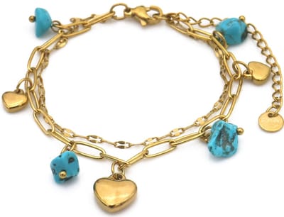 Armband RVS hartjes met stenen - goudkleurig - verstelbaar 16-21 cm – valentijn – cadeau