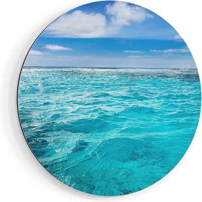 Artaza Dibond Muurcirkel Blauwe Caribische Zee Water  - Ø 40 cm - Klein - Wandcirkel - Rond Schilderij - Voor Binnen en Buiten