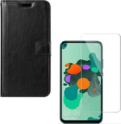 hoesje Geschikt voor: Huawei Mate 30 Lite Portemonnee zwart met 2 stuks Glas Screen protector