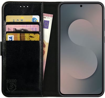 Rosso Element Geschikt voor Samsung Galaxy S25 FE | Wallet Book Case | Portemonnee Hoesje | 3 Pasjes | Magneetsluiting | Stand Functie | Zwart
