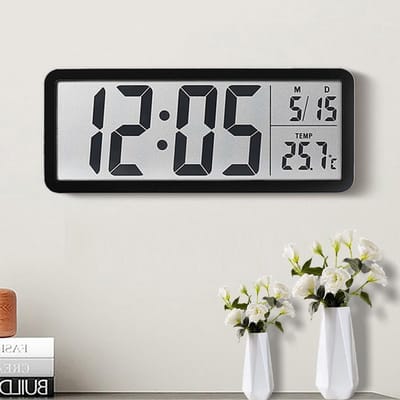 Wekker - Digitale wekker - Wekker kind - Digitale wandklok - 8 inch LCD-scherm met tijd - temperatuur- en datumweergave - Werkt op batterijen of USB - Geschikt voor woonkamer - Slaapkamer - Keuken en bureau (zwart)