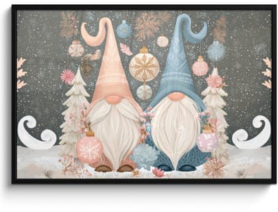 Poster in lijst - Fotolijst 120x80 cm - Posters - Kerst - Gnomen - Pastel - Posterlijst zwart - Decoratie - Wanddecoratie woonkamer - Muurdecoratie slaapkamer - Kerstversiering - Kerstdecoratie voor binnen - Kerstmis