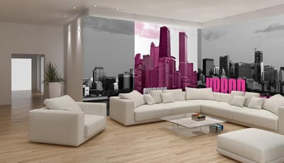 Fotobehang Vlies Skyline | Zwart, Paars | GROOT 832x254cm