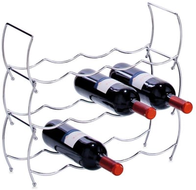 Zeller Wijnrek - zilverkleurig - flessen rek - stapelbaar - voor 12 flessen - 42x40 cm