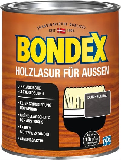 Bondex Houtbeits voor Buiten, Donkergrijs, 0,75 L voor 10 m² | Hoge weers- en UV-bescherming | Natuurlijke verwering  geen afbrokkeling | Zijdeglans | Houtbeits | Houtbeits