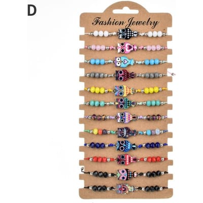 12 stuks/set Boheemse boze oog verstelbare handgeweven kralenarmband beige