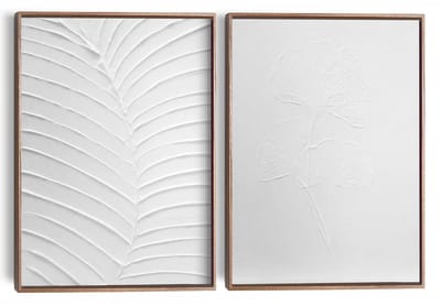 Abstracte wanddecoratie set met structuur Minimalistische bladeren - 40 x 30 - Hout - REINDERS