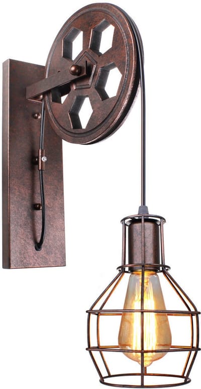 Vintage Wandlamp Industriële E27 Muurlamp Katrol Ontwerp voor Slaapkamer Woonkamer Hal Roest