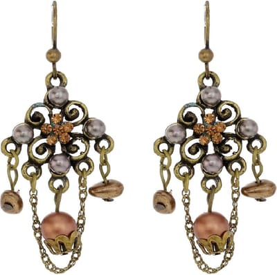 Behave Vintage oorhangers antiek goudkleur met bloem
