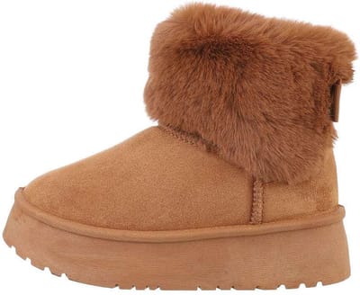 ZoeZo Design - enkellaarzen - nieuwe collectie - herfst/winter - suedine - boots - dikke zool - imitatiebont - bont gevoerd - camel - zoolhoogte 4 cm - maat 38