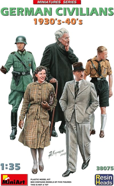 MiniArt Modelbouwpakket Militaire voertuigen - 38075 German Civilians 1930-40s w/Resin Heads Plastic - 1:35 - Modelbouw