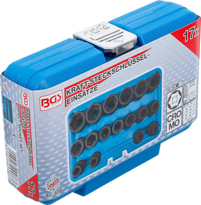 BGS krachtdoppenset zeskant extra plat aandrijving binnenvierkant 12,5 mm (1/2") SW 8 - 24 mm 17-delig - 9286