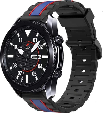 Strap-it Special Edition siliconen bandje geschikt voor Samsung Galaxy Watch 3 45mm / Galaxy Watch 1 46mm / Gear S3 Classic & Frontier - zwart/blauw/rood