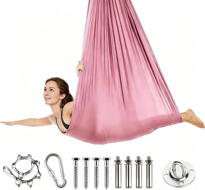 Aerial Yoga Hangmat - Vliegschommel - Kracht & Ontspanning - Complete set - 280x150 cm - Roze