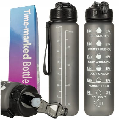 Bidon met rietje en maatstreep, 1L - Motiverende drinkfles
