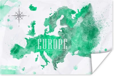 Poster 30x20 cm - Wereldkaart - Europa - Verf - Posters - Kamer decoratie - Wanddecoratie woonkamer - Muurdecoratie slaapkamer