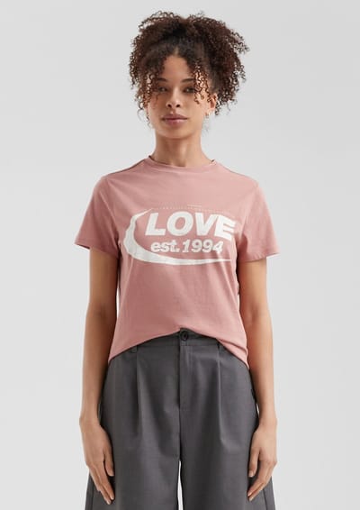 Katoenen T-shirt met print aan de voorkant voor dames QS