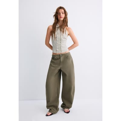 Stradivarius Haltertop met ruitjespatroon  Kaki XS