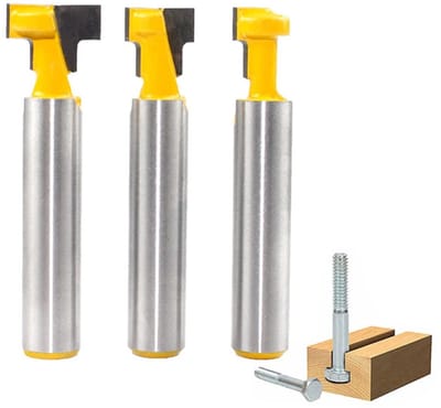 3-delige Freesschacht met 8 mm T-groef Frees, Hardmetalen Frees voor Houtbewerking, Bit Set voor T-sleuven en Standaard Zeskantbouten
