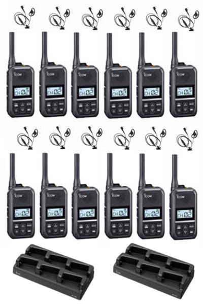Set van 12 Icom IC-U20SR IP54 mini Portofoon met multilader en D-shape oortje