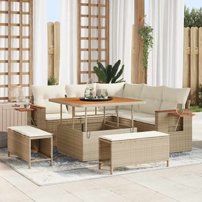 vidaXL - Tuinbank - Set - 9 - st - 8-Aantal - zitplaatsen - Beige - en - Crème