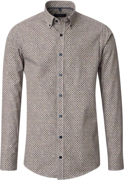 CASA MODA Sport casual fit overhemd - popeline - groen met wit en bruin dessin - Strijkvriendelijk - Boordmaat: 49 - 50