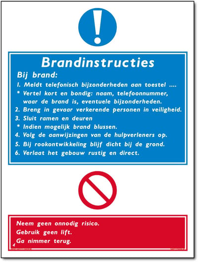 Brandinstructies bij brand bord - Aluminium - 30 x 40 cm