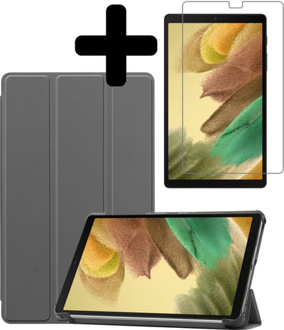 Hoes - Geschikt voor Samsung Galaxy Tab A7 Lite - Met Screenprotector - Trifold Bookcase - Hard Cover - Hardcover Book Case - Tablet Hoesje - Grijs