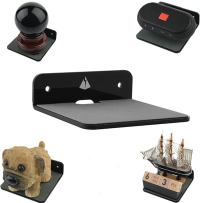 Luidsprekerstandaard - Wandplank - Opbergrek - Geschikt voor luidsprekers, webcams en mobiele telefoons - Zwevend acrylrek (zwart)