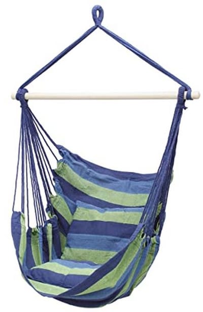 Hanging Chair with Cushions - Comfortable Indoor/Outdoor Swing Hammock - Maximum Load 120kg - Blue/Green