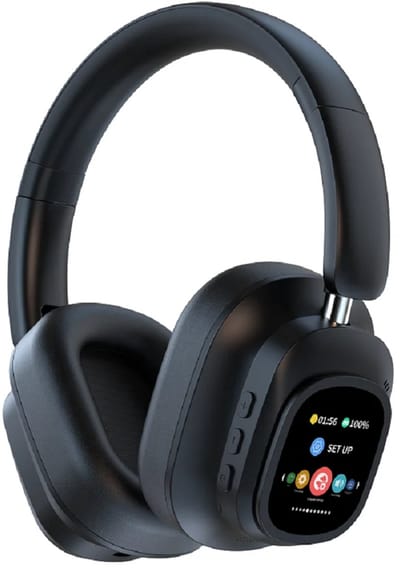 LifePods Smart draadloze over-ear koptelefoon met touchscreen, Bluetooth 5.3, Hybrid ANC noise cancelling, app-bediening, microfoon, USB-C, 3,5 mm AUX, opvouwbaar design, hoofdtelefoon voor muziek, reizen, werk en bellen