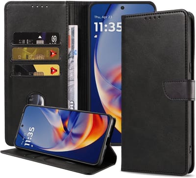 Geschikt voor Motorola Edge 50 Neo Telefoonhoesje Kunstleer met Magnetisch lipje en Pasjeshouder Book Case met Klepje - Walletcase with Cardslot - Zwart - Smartphonica geschikt voor Motorola Edge 50 Neo