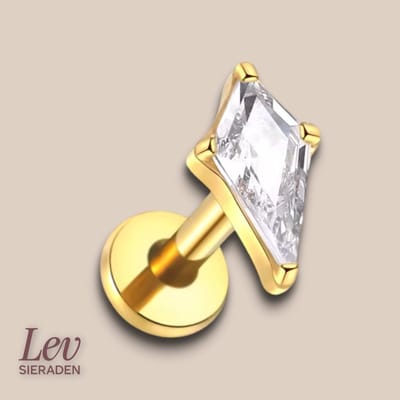 Lev Sieraden - Titanium Push Pin Labret piercing Zirkonia Kite cut - 1.2 x 8 mm - Goud kleurig - neuspiercing - tragus piercing - Lippiercing - Tragus piercing - Oor piercing - Helix - anti allergie nikkelvrij Piercing