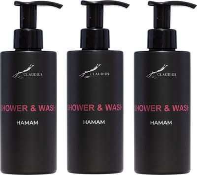 Shower & Wash Hamam 300 ml - met pomp - zwarte fles - set van 3 stuks - Voordeelverpakking