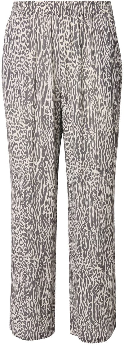 Ulla Popken - Dames - Broek Rose dierenprint wijde pijpen elastische band - Sneeuwwit - Maat 50+