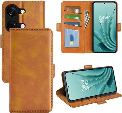 MobyDefend Hoesje - Geschikt voor OnePlus Nord 3 - Luxe Wallet Book Case (Sluiting Zijkant) - Lichtbruin