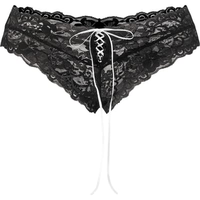 Amorable - Zwart Kanten Mini Short Met Witte Vetersluiting