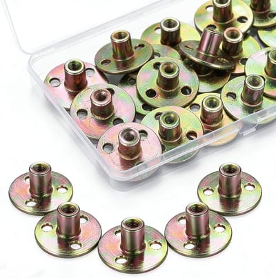16-delige set M6 T-nuten met 3 gaten, ideale bevestigingsoplossing voor houtbewerking, inclusief montagemateriaal en ronde basisflens