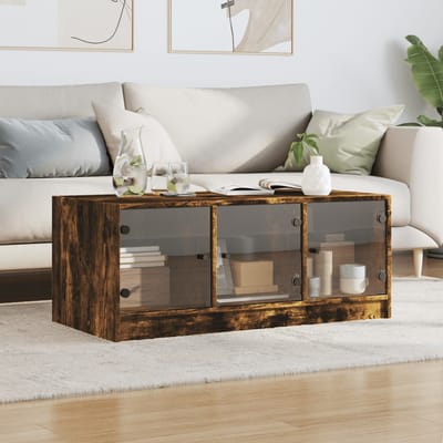 vidaXL - Salontafel - met - glazen - deuren - 102x50x42 - cm - gerookt - eikenkleurig