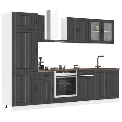 vidaXL - 8-delige - Keukenkastenset - Kalmar - bewerkt - hout - zwart